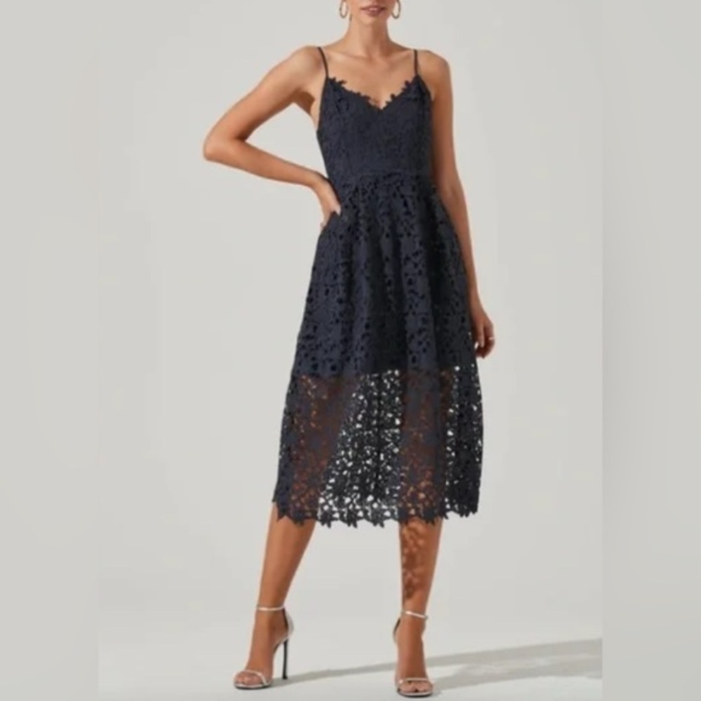 Astr Blue Midi Dress Halter Neckline Fit and Flare